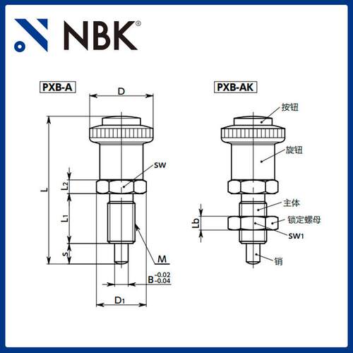 NBK PXB带操作按钮分度柱塞附带锁定机构及旋钮机械配件厂家直供