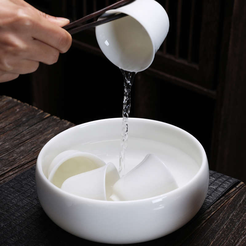 白瓷茶洗 陶瓷杯洗 茶杯碗水洗笔洗大小号功夫茶道茶具配件储物盆