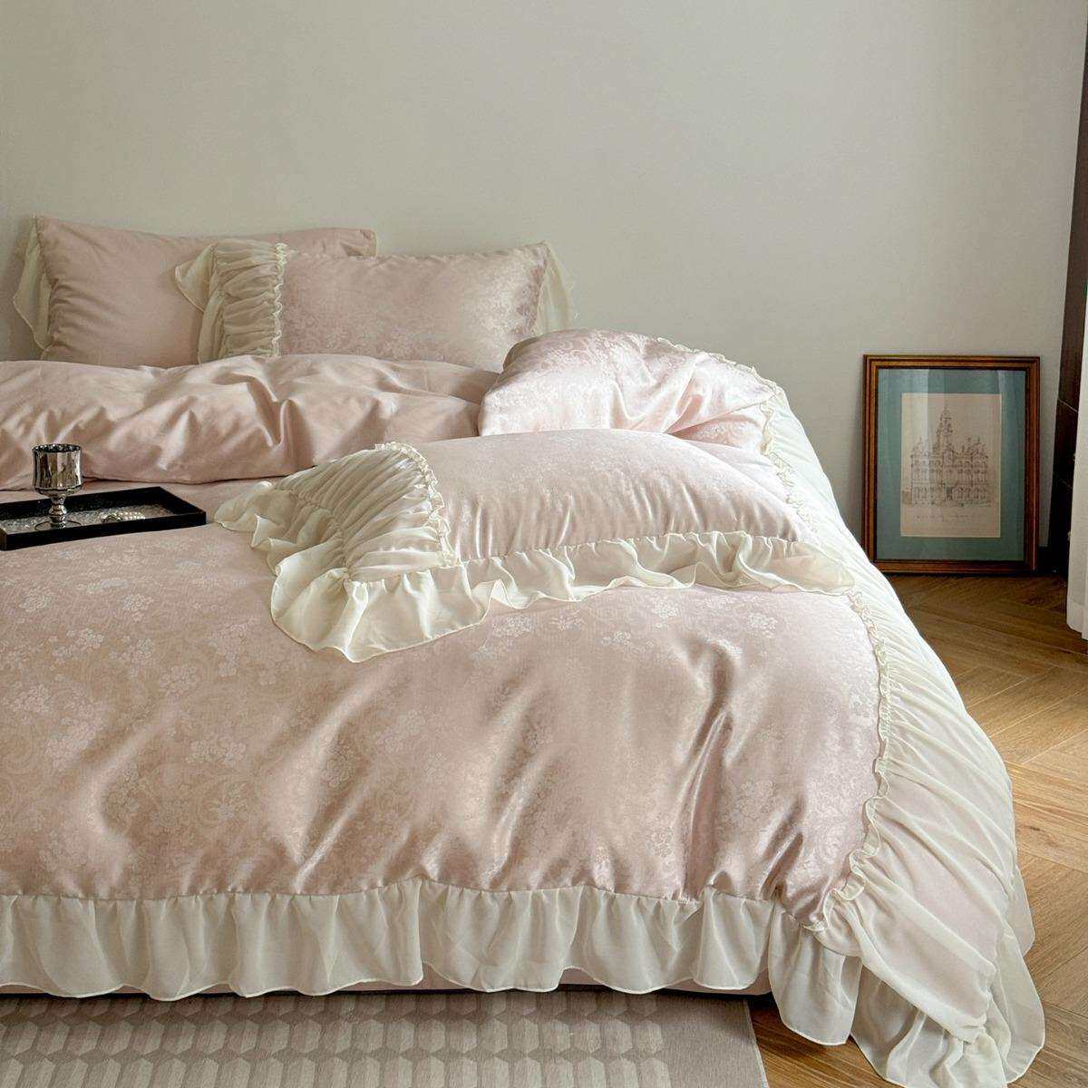 天丝棉提花四件套100S莱赛尔纤维高端床品套件轻奢法式风轻奢风