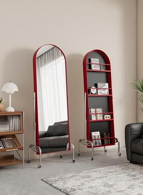 可移动穿衣家转用落地镜杂志架置书架卧室镜可物调节HVM旋镜子全