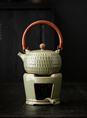 复古陶瓷提梁壶温茶炉泡茶套装藤编茶壶蜡烛加热暖茶炉全套泡茶器