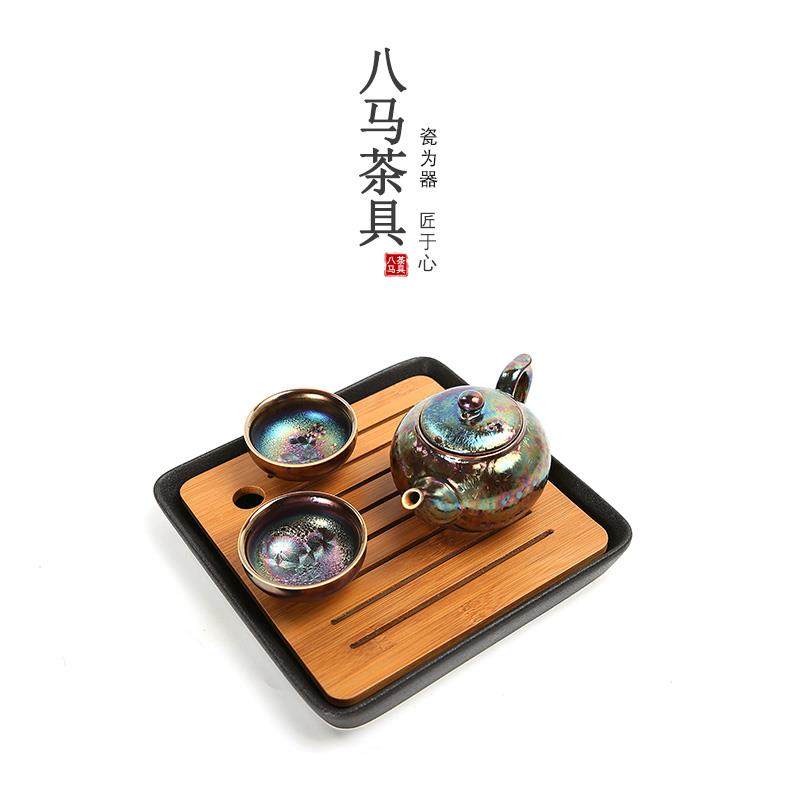 新款金三遍 鎏壶建盏茶一壶两杯二人陶瓷鎏镶银整套功夫旅行茶具