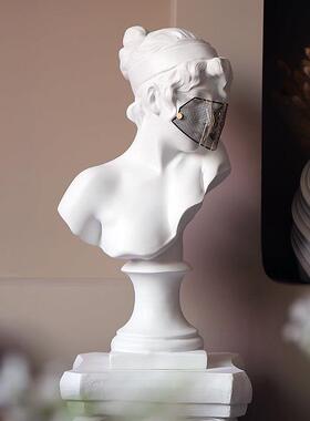 金属面罩少女雕像雕塑法式艺术轻奢摆件美容院医美高端装饰品大号