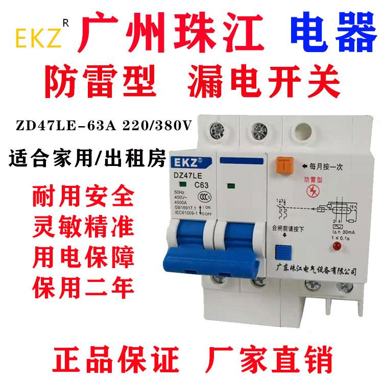 珠江漏电开关断路器防雷型2P32家用40A空开漏保63ADZ47LE总阀开关