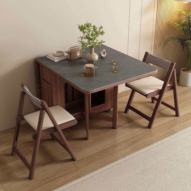 岩板折叠餐桌家用小户型多功能可折叠桌边柜一体移动收纳伸缩餐桌