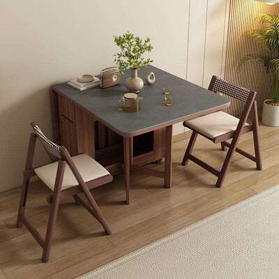 岩折叠缩餐板家用小户型多功SGP能可折叠桌边柜一体移动收纳伸餐