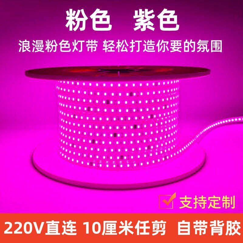 紫色粉色220V灯带led灯条粉红紫罗兰自粘酒吧KTV婚庆户外防水电竞