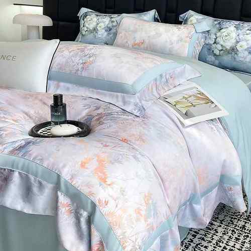 轻奢A类精天款丝百丽达数码兰印花四件套夏用季凉感裸睡被套床笠