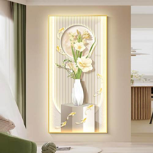 玄关装饰画LY256577灯画新鱼奶图油款风绿植走廊尽头壁门画入户过