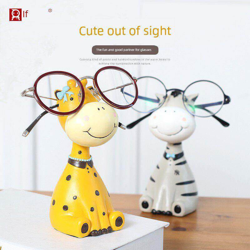 创意动物庄园眼镜框架装饰品镜子桌面存储展示站可爱的鹿装饰女孩