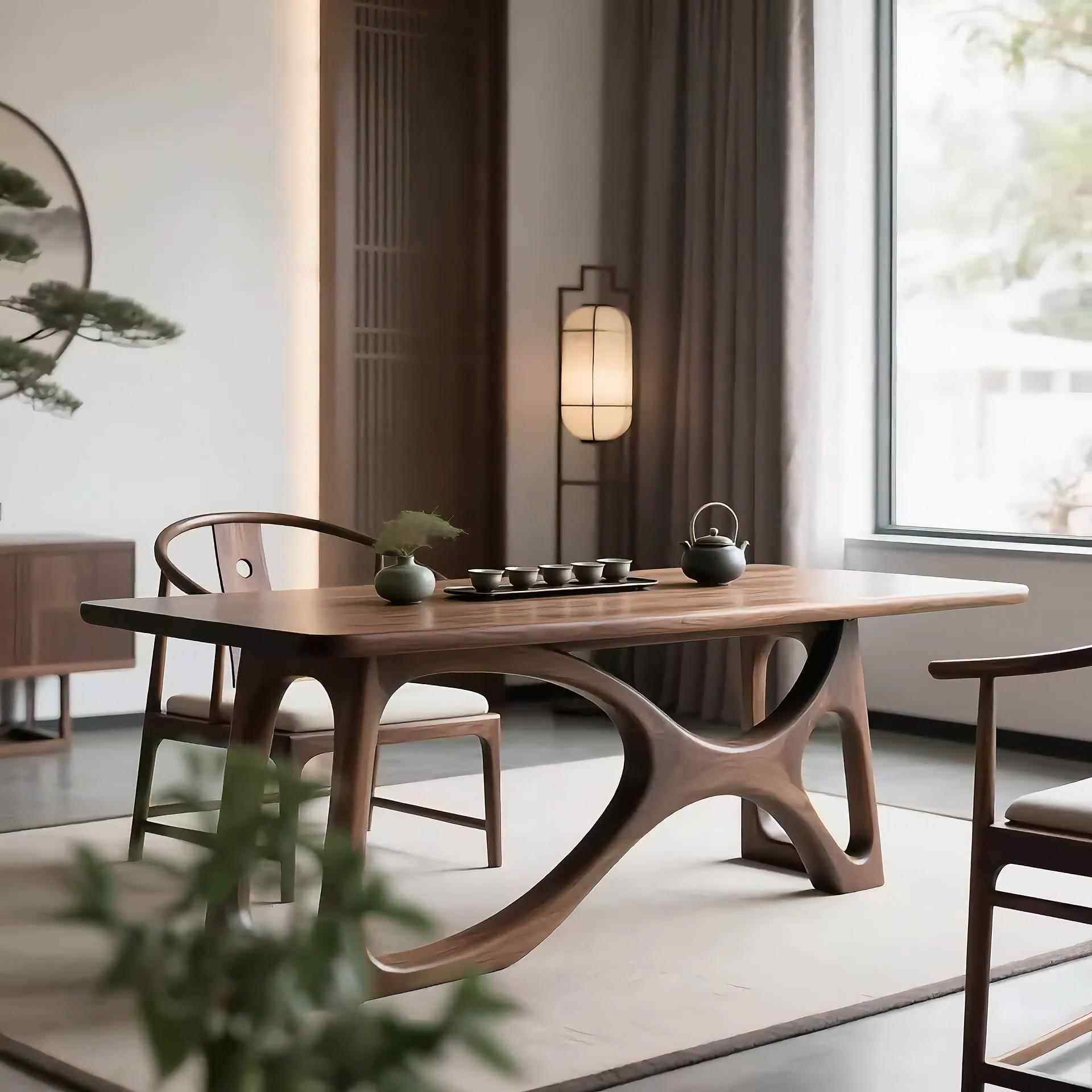 高档新中式北美木黑胡桃全实木茶桌简约现代茶楼会所茶公室办设计