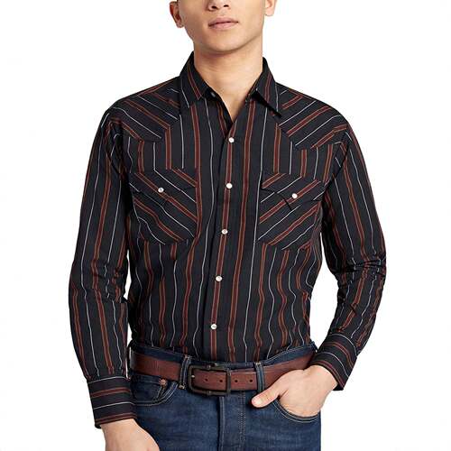 Men's Long Sleeve Textured Stripe Western Snap Shirt-Blue