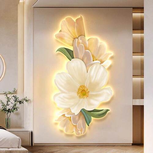 奶油户风入玄关装饰画HOR温馨花造型led氛围灯走廊过卉道客厅挂画