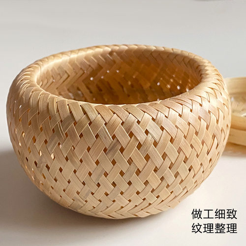 茶叶罐竹编圆形篓子茶点水果竹雕