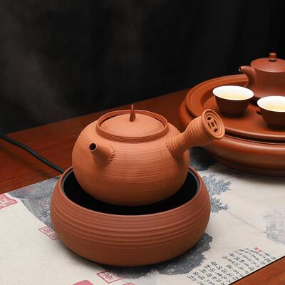 手拉铫朱泥薄胎茶壶把电陶炉炭炉侧烧水茶2022.11.红陶卡盖围炉煮
