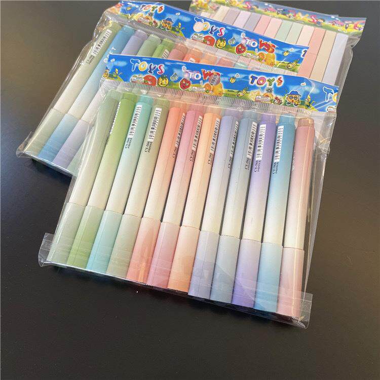 12支装渐变色荧光笔彩色划重点记号学生标记笔护眼色大容量荧光笔