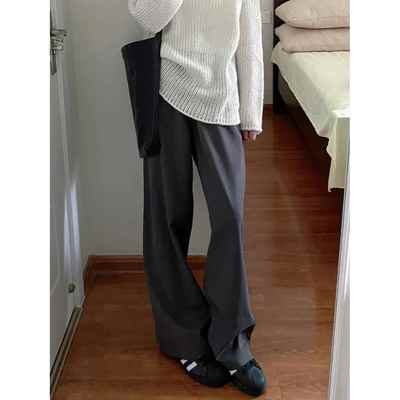 灰色西装裤女夏季新款胖妹妹mm高腰宽松显瘦休闲裤梨形身材裤子潮