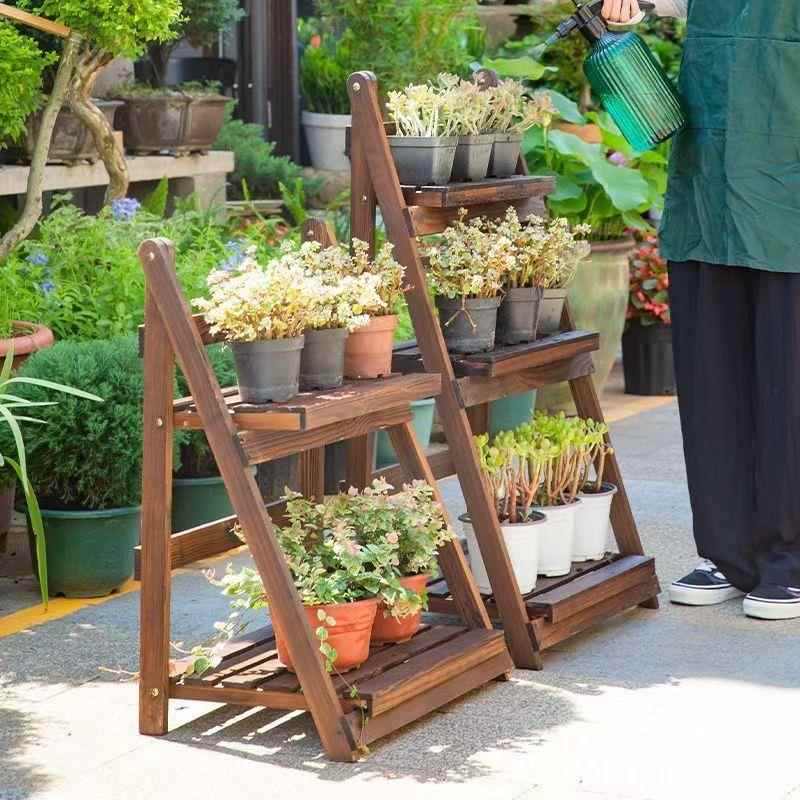 高荷叶边阳台花架花盆植物架可移动客大厅用室内木制子落地厅折花