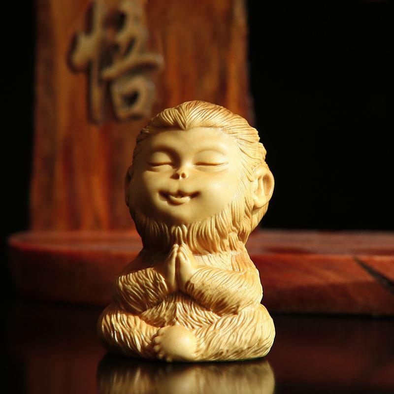 神话人物黄杨木雕齐天大圣汽车摆件人物孙悟空生肖家居木质把玩