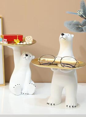 北极熊轻奢家居饰品摆饰玄关钥匙收纳果篓客厅桌面柜子托 托盘纸