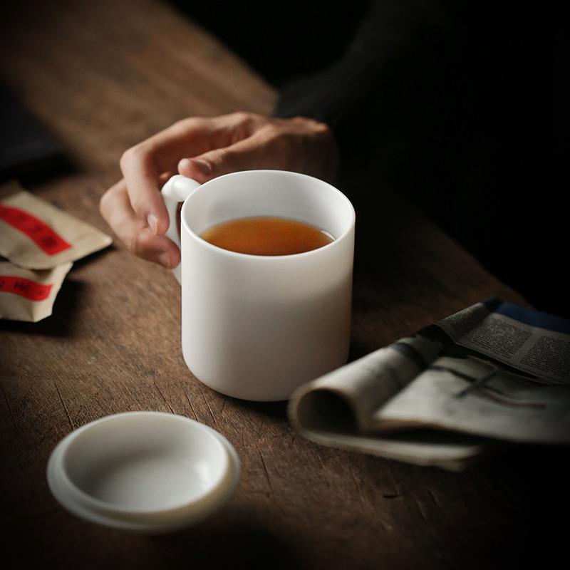 陶素烧玉瓷瓷夫离泡茶杯公室茶水分杯会办议功室带把