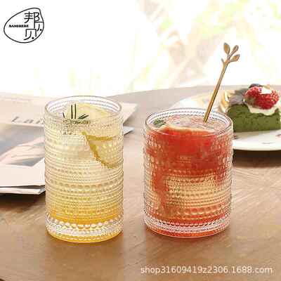 韩国风玻璃杯水杯女简约珠点果汁杯 牛奶杯饮料杯高颜值杯啤酒