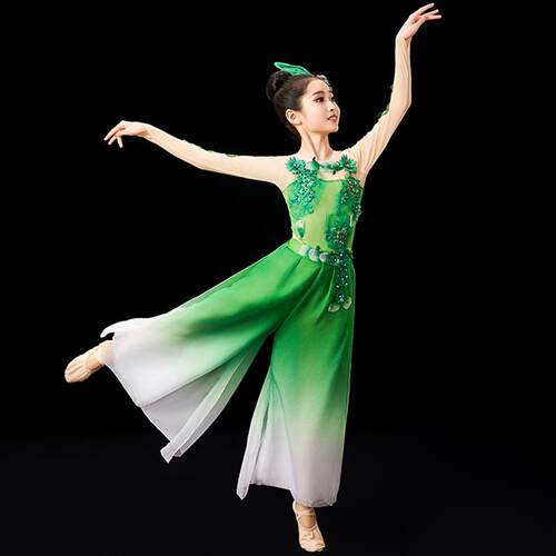 新款六一童古典出演服飘舞逸茉莉花儿扇子舞套装女童表演民族舞蹈