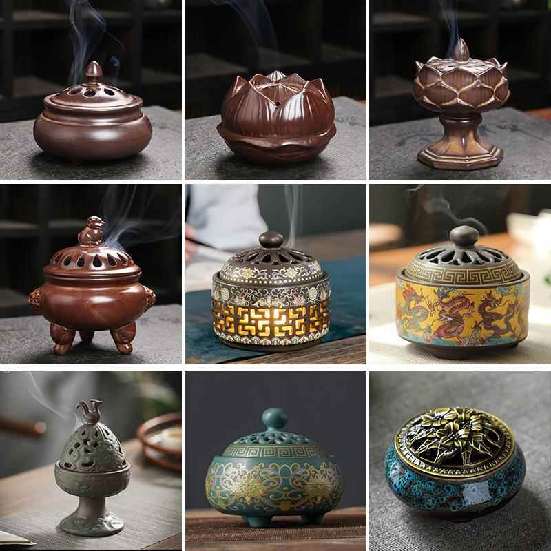 陶瓷盘香炉仿古家用室内檀香炉中式禅意家居装饰摆件工艺品香薰炉