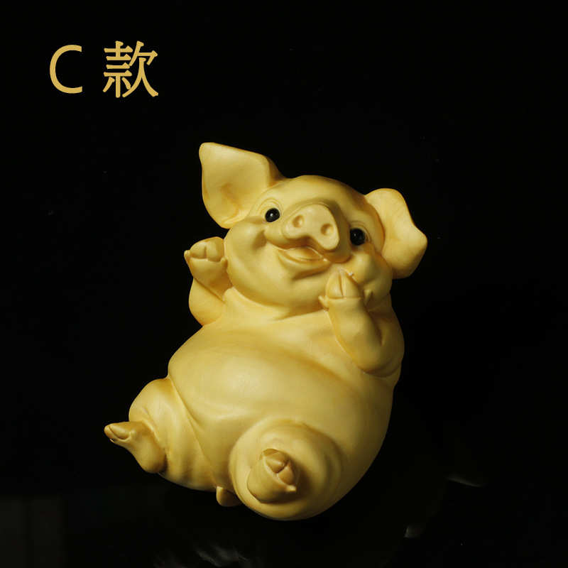 黄杨木雕刻手把件创意家居客厅福猪摆件文玩工艺品汽车饰品四喜猪