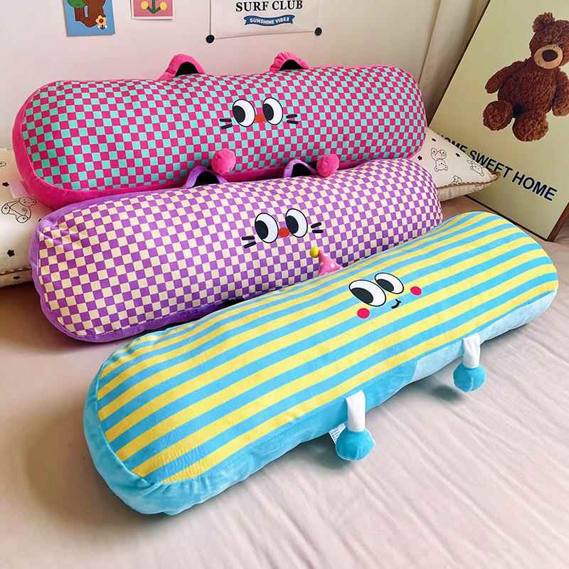 跨境卡通多巴胺毛绒靠枕床上床头靠女生宿舍睡觉抱枕夹腿长条枕头