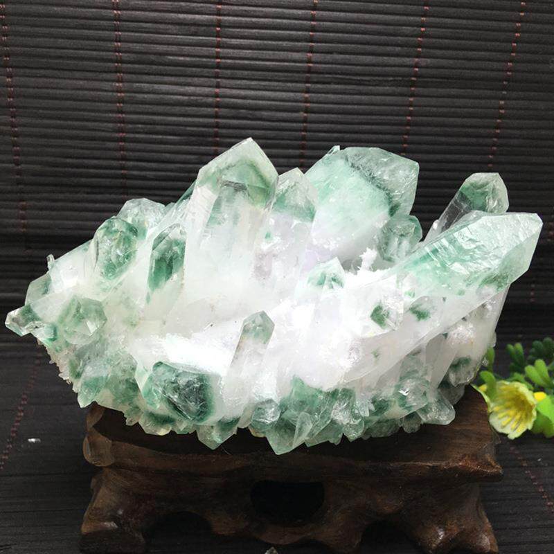 天然绿幽灵晶簇绿幽灵原石摆件水晶消磁居家装饰