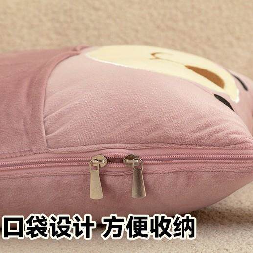 抱枕被车口用抱枕被子带袋折收纳靠枕被卡通熊贴布绣靠垫被加绒汽