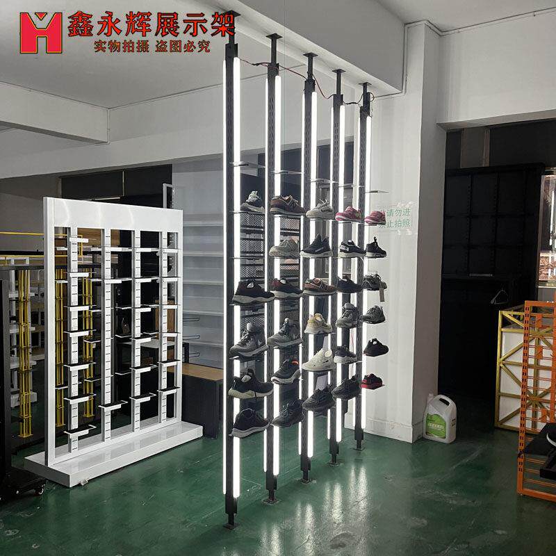 运动鞋货架带灯发光双面中岛鞋店展示架鞋托直播立柱天地柱展示架