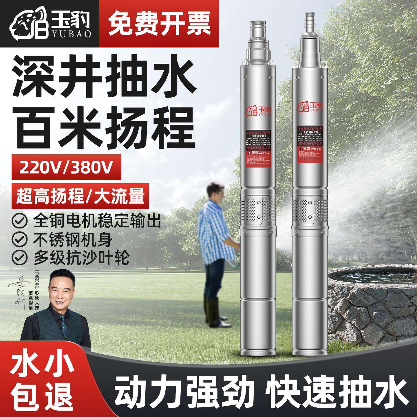 深井304不锈钢深井泵潜水泵220V大流量抽水泵农田果园家用灌溉