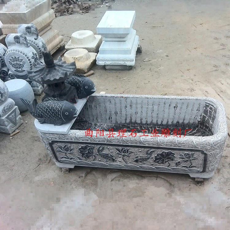 厂家直供石雕鱼缸青石长方形荷花鱼缸石槽庭院创意室内流水摆件