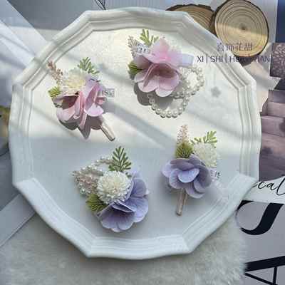 定制手工原创奶呼呼紫色手腕花胸花婚礼配饰彷真花永生花伴郎伴娘