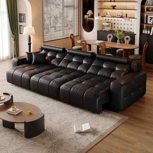 政府补贴意式极简头层牛皮可伸缩电动劳伦斯沙发客厅多功能沙发床