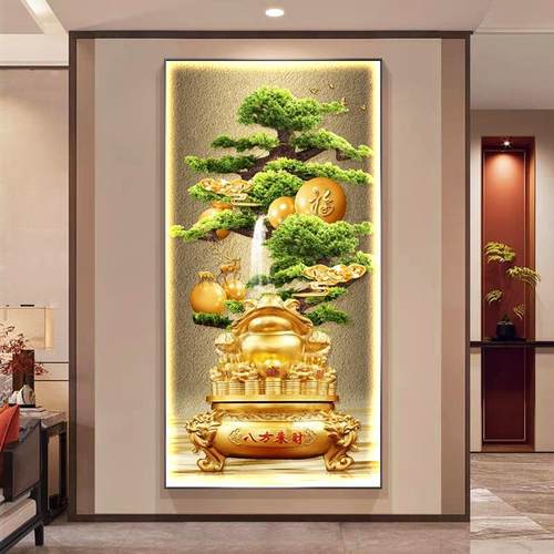 葫芦入户玄关装饰画迎客松led灯发光画麋鹿走廊过道客厅挂画灯画