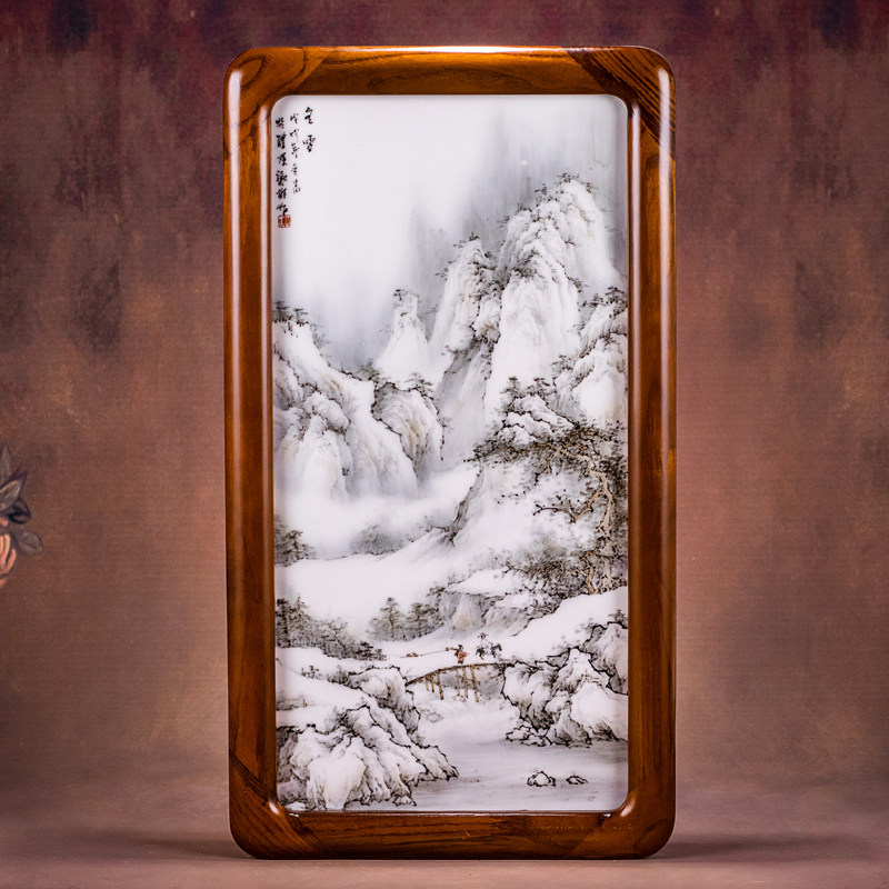 孤品原创手绘瓷板画摆件现代高端轻奢装饰乔迁新居书房玄关谢雄