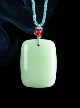 新中式无事牌吊坠项链仿玉石新疆和田玉平安牌男女款简约玻璃吊坠