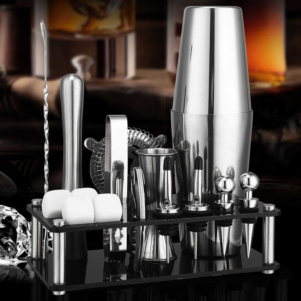黑色亚克力旋转套装鸡尾酒调酒器酒吧工具16件套醒酒石冰镇石冰粒