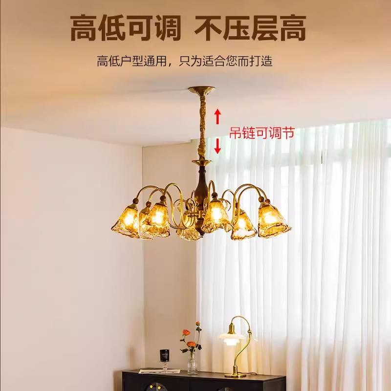 法式中古北欧美拉德复古实木玻璃卧室主灯别墅餐厅客厅吊灯吊灯