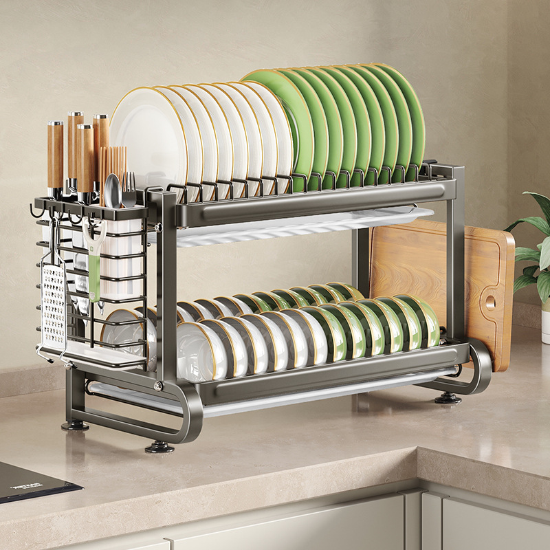 碗碟收纳架沥水架厨房置物架碗架碗筷碗盘家用不锈钢多功能收纳架