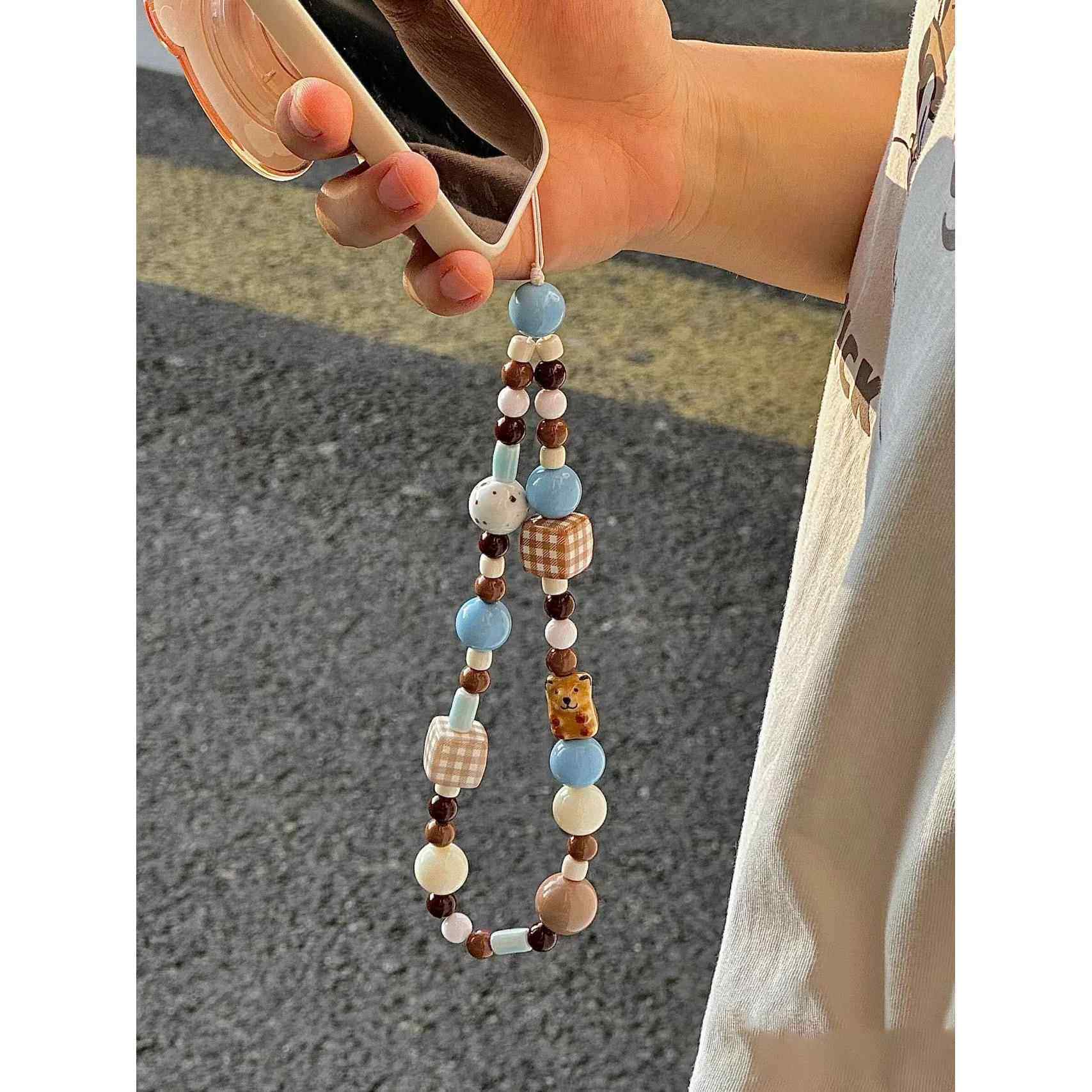 卡通方块小狗手机链条挂饰可爱ccd挂绳手腕式挂件相机防丢绳定制