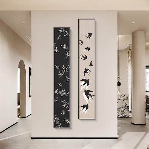 中古玄关装饰画南洋复古风走廊过道挂画细长条竖版蝴蝶高端墙壁画