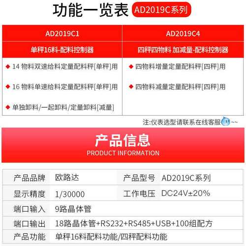 欧路达AD2019C定量减量配料机称重控制器自动触摸屏配料称重仪表