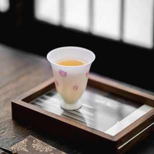 由至 冰种玉瓷釉上手绘小高足品茗杯功夫茶具个人杯主人杯闻香杯