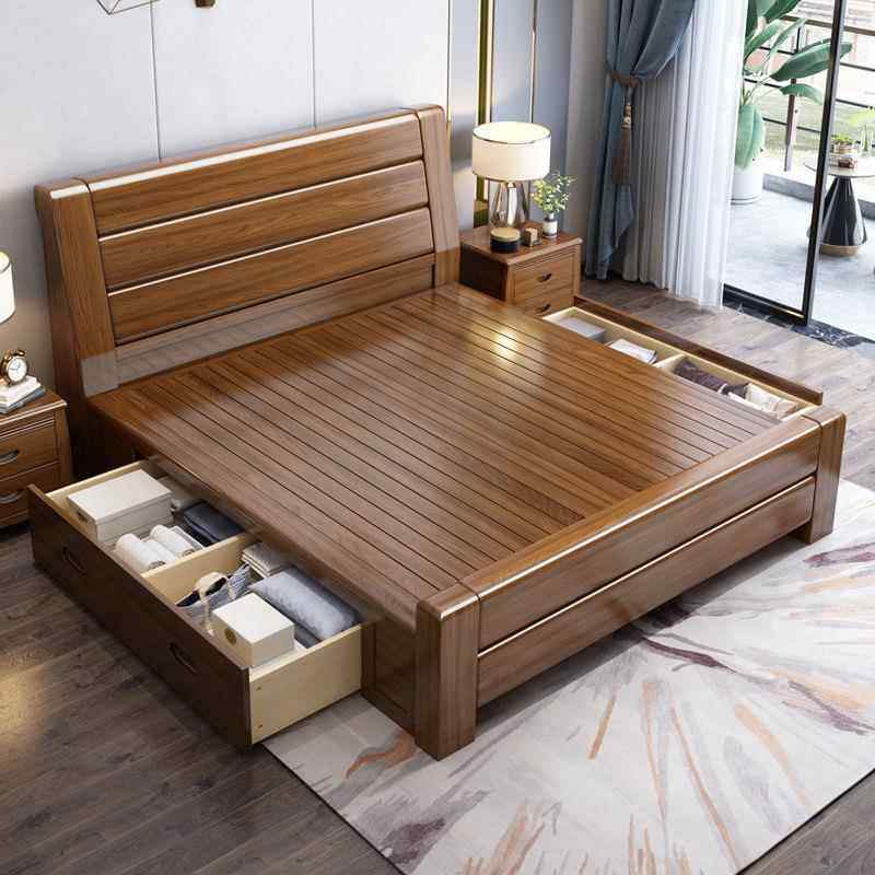 胡1桃木实木床8061.5米.8米中式实木风现代简约双人主卧储物大格