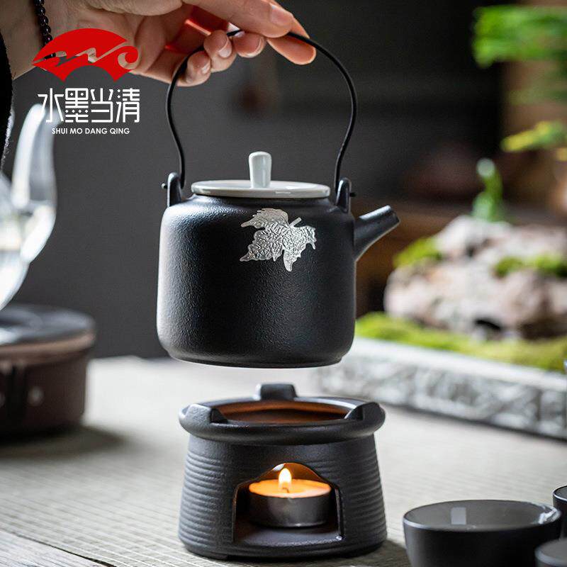 日黑黑陶锡枫陶式提梁壶功夫茶会具套装禅风茶茶杯壶家用陶瓷复古