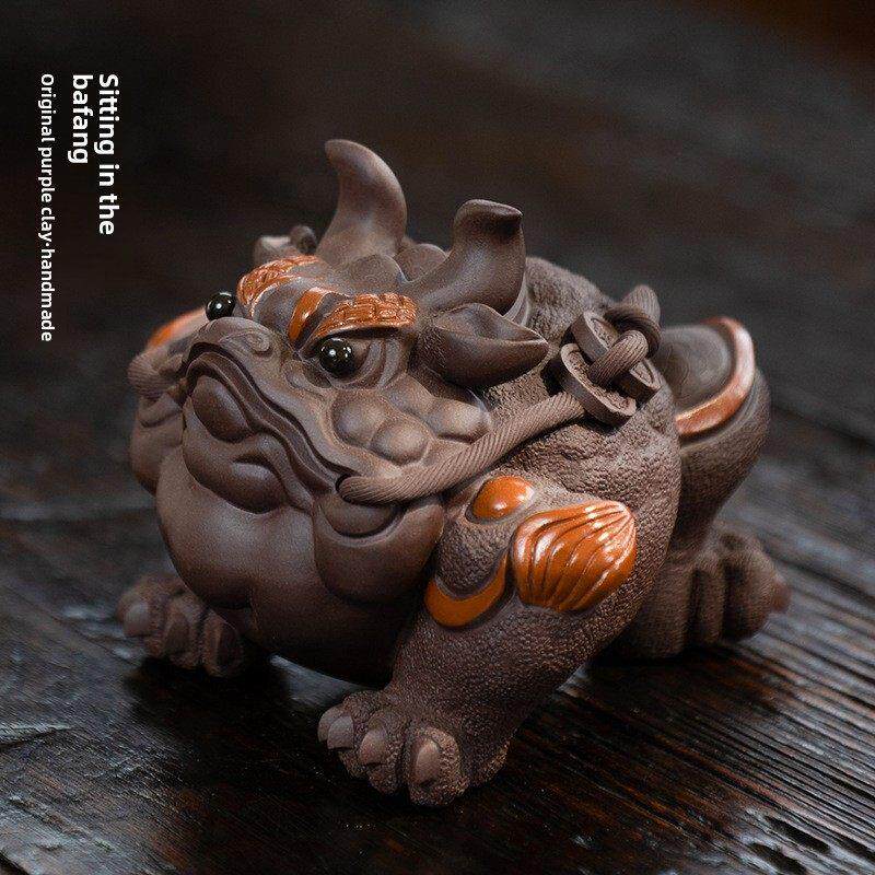 苏口宜兴原矿紫泥幸运牛金蟾蜍三脚蟾蜍茶玩紫砂茶宠物饰品